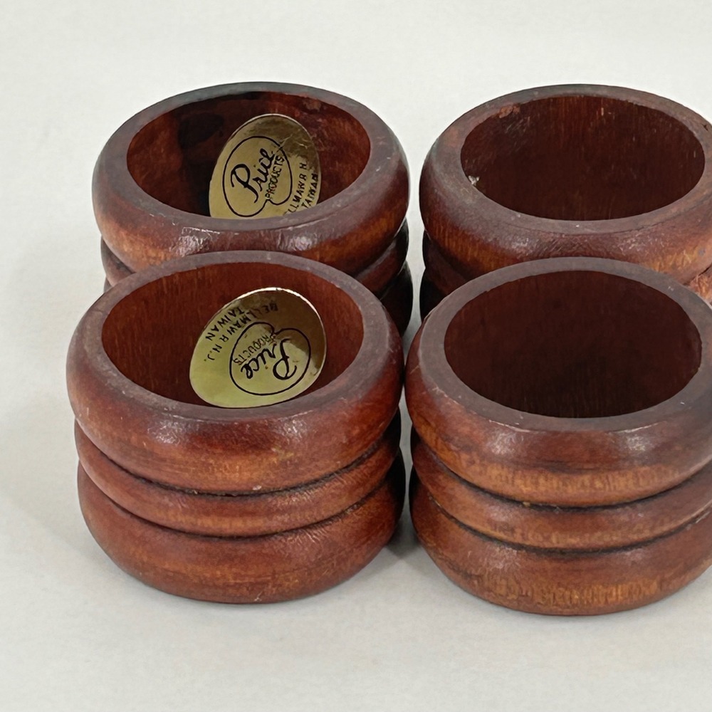 Vintage Price‎ Products Wooden Napkin Rings Set of 4 Brown Ribbed Wood Taiwan